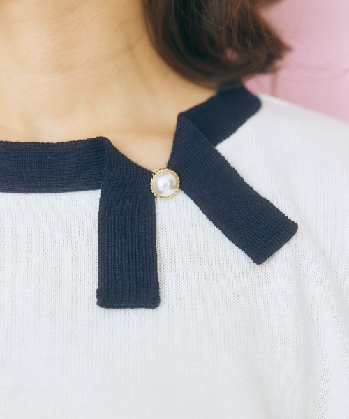 marun（マルン）の「＜大きいサイズ＞ 配色プチリボンニット marun（ニット/セーター・レディース・ネイビー系/ホワイト系・4L/5L/L/3L/LL）」の8枚目の写真