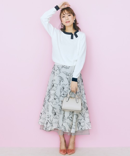 marun（マルン）の「＜大きいサイズ＞ 配色プチリボンニット marun（ニット/セーター・レディース・ネイビー系/ホワイト系・4L/5L/L/3L/LL）」の12枚目の写真