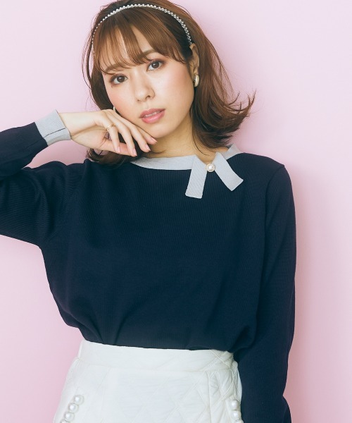 marun（マルン）の「＜大きいサイズ＞ 配色プチリボンニット marun（ニット/セーター・レディース・ネイビー系/ホワイト系・4L/5L/L/3L/LL）」の17枚目の写真