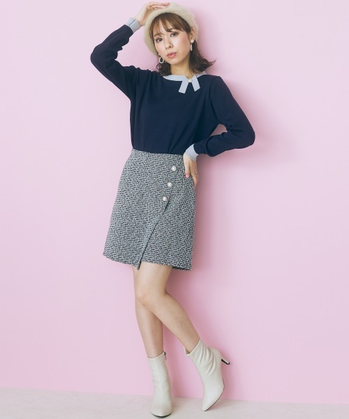 marun（マルン）の「＜大きいサイズ＞ 配色プチリボンニット marun（ニット/セーター・レディース・ネイビー系/ホワイト系・4L/5L/L/3L/LL）」の19枚目の写真