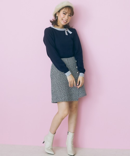 marun（マルン）の「＜大きいサイズ＞ 配色プチリボンニット marun（ニット/セーター・レディース・ネイビー系/ホワイト系・4L/5L/L/3L/LL）」の10枚目の写真