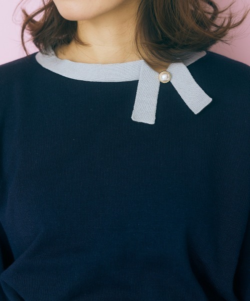 marun（マルン）の「＜大きいサイズ＞ 配色プチリボンニット marun（ニット/セーター・レディース・ネイビー系/ホワイト系・4L/5L/L/3L/LL）」の4枚目の写真