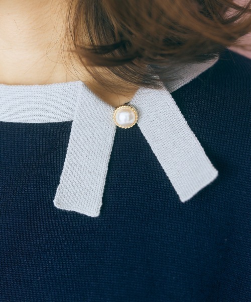 marun（マルン）の「＜大きいサイズ＞ 配色プチリボンニット marun（ニット/セーター・レディース・ネイビー系/ホワイト系・4L/5L/L/3L/LL）」の18枚目の写真