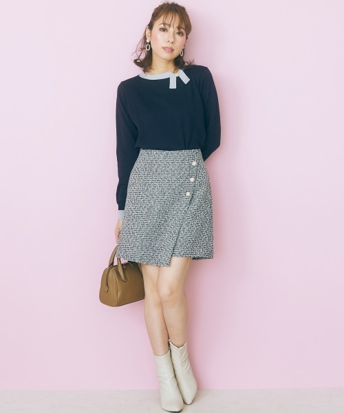 marun（マルン）の「＜大きいサイズ＞ 配色プチリボンニット marun（ニット/セーター・レディース・ネイビー系/ホワイト系・4L/5L/L/3L/LL）」の20枚目の写真