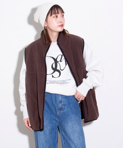 GLOSTER(グロスター)の「【GLOSTER/グロスター】フリース配色ベスト ジップアップ(ベスト・メンズ・ブラウン/ブラック/グレイッシュベージュ・S/M/L)」の2枚目の写真