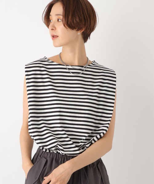 LEPSIM(レプシィム)の「ショルダータックノースリ2 964229(Tシャツ/カットソー・レディース・ブラック/ブラウン/ブラック×ホワイト/オフホワイト・FREE)」の1枚目の写真