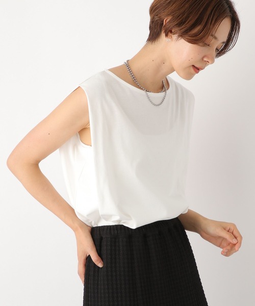 LEPSIM(レプシィム)の「ショルダータックノースリ2 964229(Tシャツ/カットソー・レディース・ブラック/ブラウン/ブラック×ホワイト/オフホワイト・FREE)」の2枚目の写真