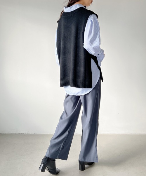 CLEA（クレア）の「サイドスリットオーバーサイズ コットンニットベスト（ベスト・レディース・ブラック/グレー・FREE）」の10枚目の写真
