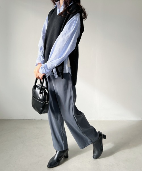 CLEA（クレア）の「サイドスリットオーバーサイズ コットンニットベスト（ベスト・レディース・ブラック/グレー・FREE）」の9枚目の写真