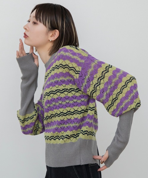 VACANCY（ヴァカンシー）の「マルチウェーブボーダーニット（ニット/セーター・レディース・グレー/ブルー・FREE）」の4枚目の写真