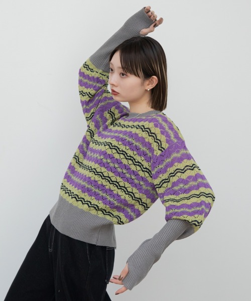 VACANCY（ヴァカンシー）の「マルチウェーブボーダーニット（ニット/セーター・レディース・グレー/ブルー・FREE）」の5枚目の写真