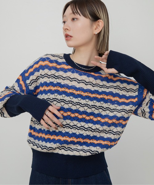 VACANCY（ヴァカンシー）の「マルチウェーブボーダーニット（ニット/セーター・レディース・グレー/ブルー・FREE）」の18枚目の写真
