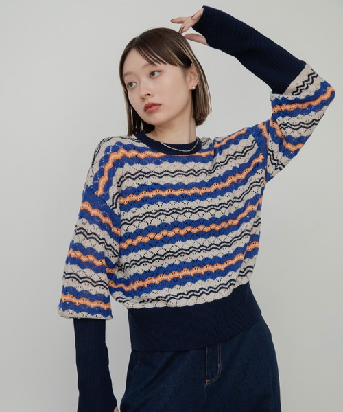VACANCY（ヴァカンシー）の「マルチウェーブボーダーニット（ニット/セーター・レディース・グレー/ブルー・FREE）」の17枚目の写真