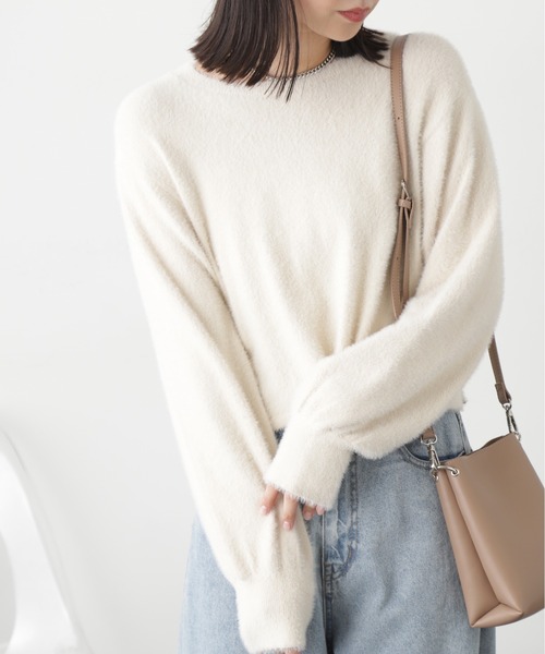 FREE'S MART（フリーズマート）の「◆ソフトフェザーニット（ニット/セーター・レディース・オフホワイト/ベージュ/ライトグリーン/ピンク・FREE）」の5枚目の写真