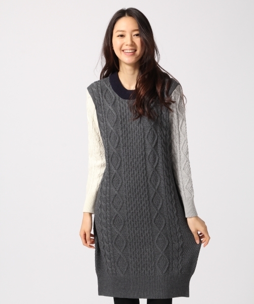 GLOBAL WORK（グローバルワーク）の「7ゲージコットンアクリルケーブルニットワンピース/567432（ワンピース・レディース・ホワイト/ボルドー/ネイビー/グレー/カーキ/グレー系その他・MEDIUM/LARGE）」の4枚目の写真