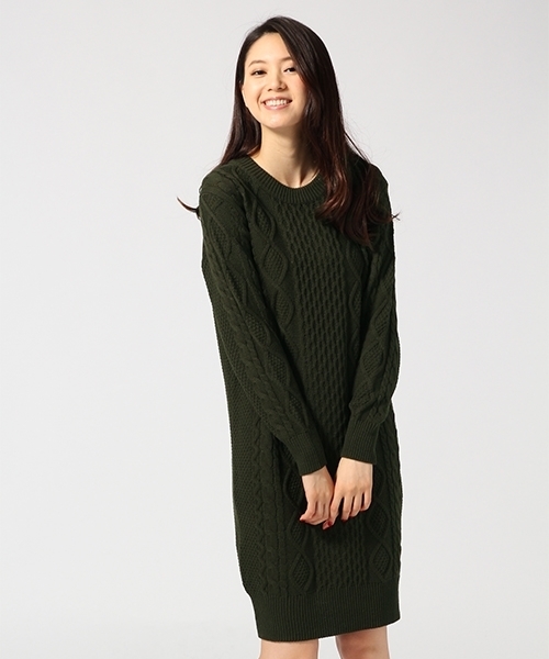 GLOBAL WORK（グローバルワーク）の「7ゲージコットンアクリルケーブルニットワンピース/567432（ワンピース・レディース・ホワイト/ボルドー/ネイビー/グレー/カーキ/グレー系その他・MEDIUM/LARGE）」の5枚目の写真