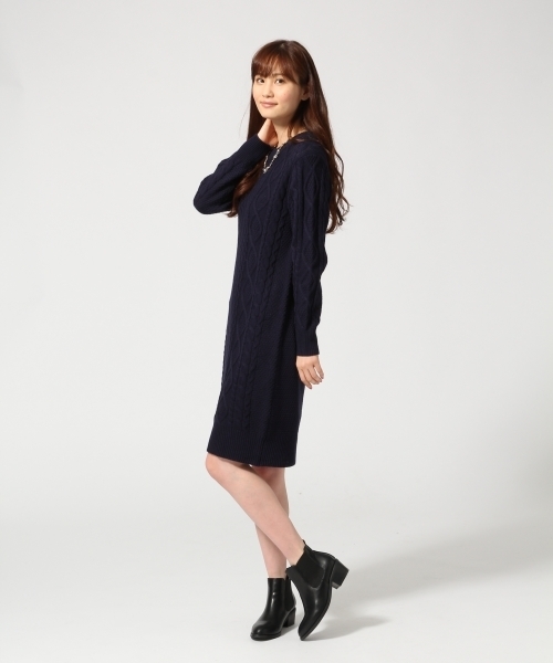 GLOBAL WORK（グローバルワーク）の「7ゲージコットンアクリルケーブルニットワンピース/567432（ワンピース・レディース・ホワイト/ボルドー/ネイビー/グレー/カーキ/グレー系その他・MEDIUM/LARGE）」の9枚目の写真