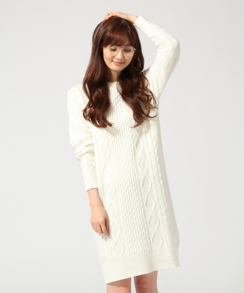 GLOBAL WORK（グローバルワーク）の「7ゲージコットンアクリルケーブルニットワンピース/567432（ワンピース・レディース・ホワイト/ボルドー/ネイビー/グレー/カーキ/グレー系その他・MEDIUM/LARGE）」の18枚目の写真