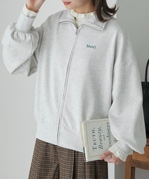 Merci刺繍 ハイネック ジップアップスウェットプルオーバー