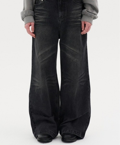 REON STUDIO（レオンスタジオ）の「【RE:ON STUDIO】WASHED WIDE DENIM（デニムパンツ・メンズ・ブルー/ブラック・M/L）」の2枚目の写真