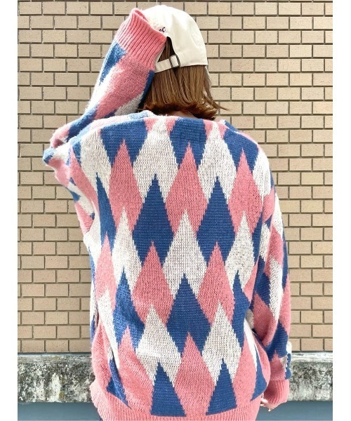 BEVERLY HILLS POLO CLUB（ビバリーヒルズポロクラブ）の「【BEVERLY HILLS POLO CLUB】【ＢＡＣＫ ＮＵＭＢＥＲコラボ】アーガイル柄ニットカーディガン（カーディガン/ボレロ・レディース・イエロー/ピンク・L/M）」の12枚目の写真