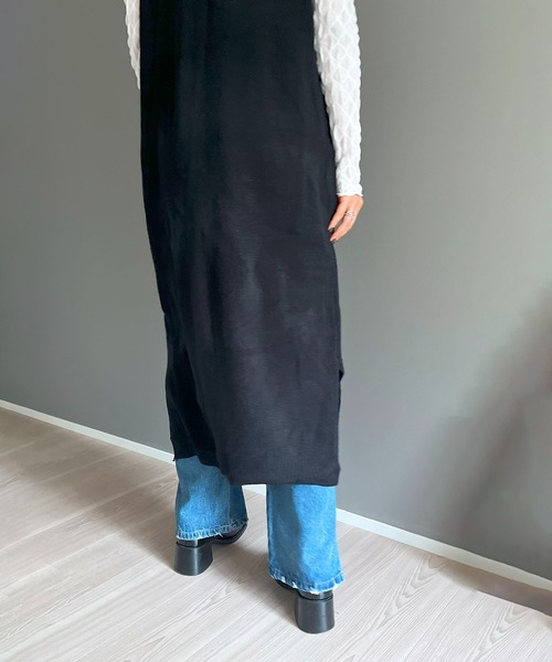 Jewelobe（ジュエローブ）の「Vネックロングニットベストワンピース（ベスト・レディース・杢グレー/ブラック・FREE）」の8枚目の写真