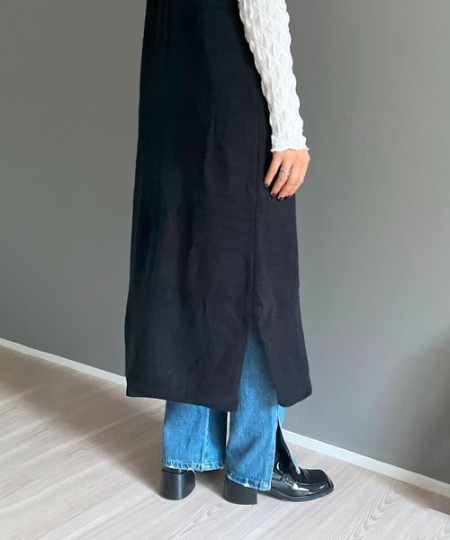 Jewelobe（ジュエローブ）の「Vネックロングニットベストワンピース（ベスト・レディース・杢グレー/ブラック・FREE）」の9枚目の写真