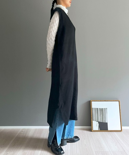 Jewelobe（ジュエローブ）の「Vネックロングニットベストワンピース（ベスト・レディース・杢グレー/ブラック・FREE）」の6枚目の写真