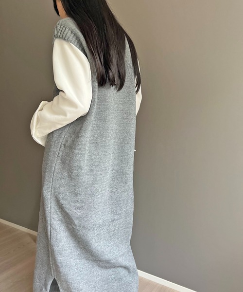 Jewelobe（ジュエローブ）の「Vネックロングニットベストワンピース（ベスト・レディース・杢グレー/ブラック・FREE）」の17枚目の写真