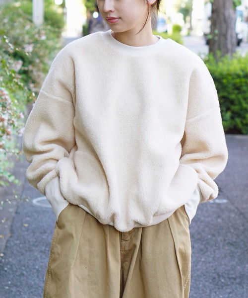 HARVESTY(ハーベスティ)の「HARVESTY/ハーベスティ BOA FLEECE EGG PULLOVER ボアフリース エッグプルオーバー(スウェット・レディース・ベージュ/チャコールグレー・2/1)」の21枚目の写真