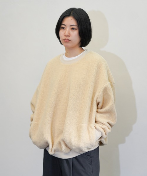 HARVESTY(ハーベスティ)の「HARVESTY/ハーベスティ BOA FLEECE EGG PULLOVER ボアフリース エッグプルオーバー(スウェット・レディース・ベージュ/チャコールグレー・2/1)」の16枚目の写真