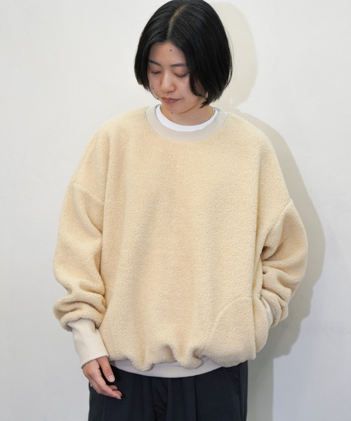 HARVESTY(ハーベスティ)の「HARVESTY/ハーベスティ BOA FLEECE EGG PULLOVER ボアフリース エッグプルオーバー(スウェット・レディース・ベージュ/チャコールグレー・2/1)」の17枚目の写真