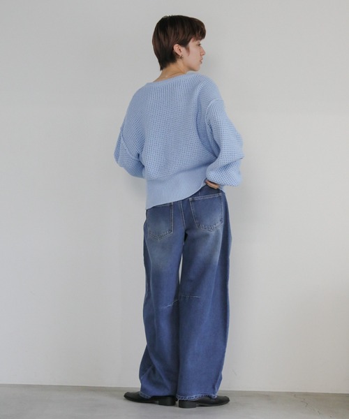 select MOCA(セレクトモカ)の「ワッフルコットンリンキングショートニット(ニット/セーター・レディース・ブラック/サックスブルー/オフホワイト・FREE)」の13枚目の写真