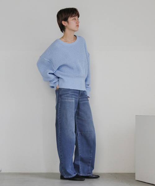 select MOCA(セレクトモカ)の「ワッフルコットンリンキングショートニット(ニット/セーター・レディース・ブラック/サックスブルー/オフホワイト・FREE)」の10枚目の写真
