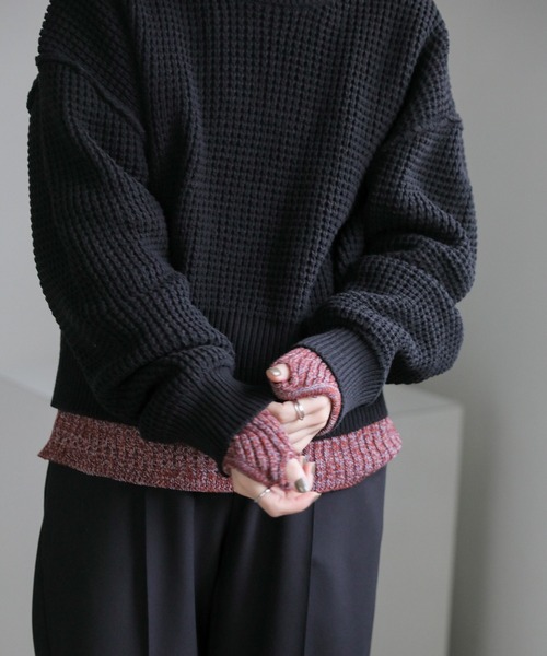select MOCA(セレクトモカ)の「ワッフルコットンリンキングショートニット(ニット/セーター・レディース・ブラック/サックスブルー/オフホワイト・FREE)」の21枚目の写真