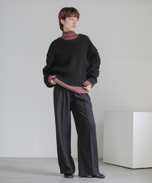 select MOCA(セレクトモカ)の「ワッフルコットンリンキングショートニット(ニット/セーター・レディース・ブラック/サックスブルー/オフホワイト・FREE)」の5枚目の写真