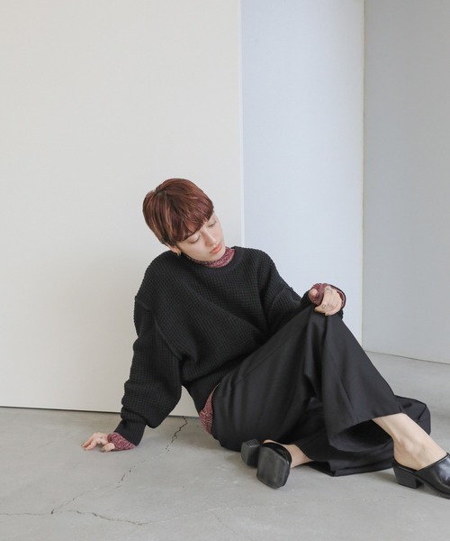 select MOCA(セレクトモカ)の「ワッフルコットンリンキングショートニット(ニット/セーター・レディース・ブラック/サックスブルー/オフホワイト・FREE)」の22枚目の写真