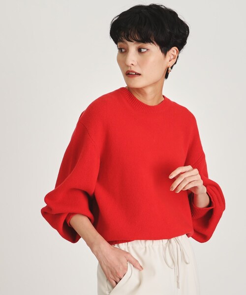 OPAQUE.CLIP（オペークドットクリップ）の「◆ミドルゲージクルーネックニット ≪Filivivi/フィルビビ≫【洗える】（ニット/セーター・レディース・レッド系1/グレー/ホワイト系/ライトブルー・40/38/36）」の4枚目の写真