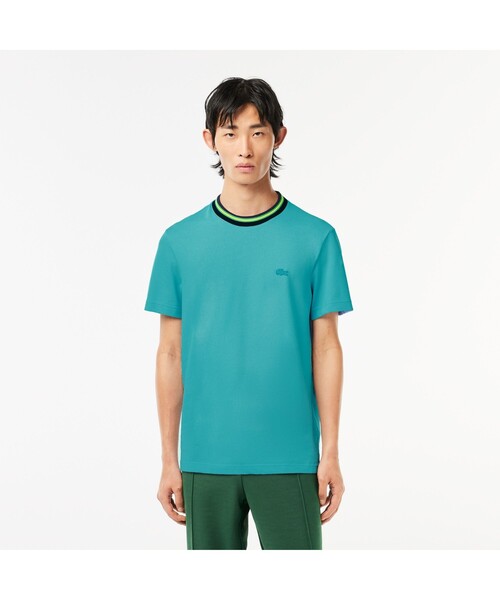 LACOSTE ボーダーリブニットクルーネック鹿の子地Tシャツ 2点 ラコステ LACOSTE ボーダーリブニットクルーネック鹿の子地T