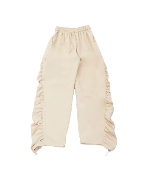 Uenui（ウニュイ）の「サイドフリル ナイロン パンツ ワイドパンツ イージーパンツ（その他パンツ・レディース・ブラック/グレー・FREE）」の4枚目の写真