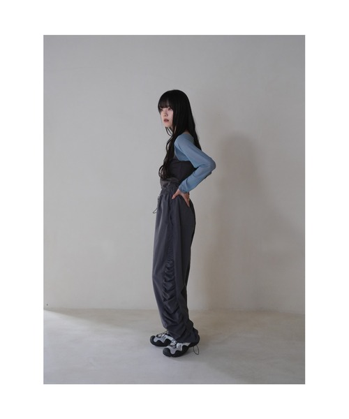 uenui ウニュイ waist frill layered pants セール】サイドフリル ナイロン パンツ ワイドパンツ イージー
