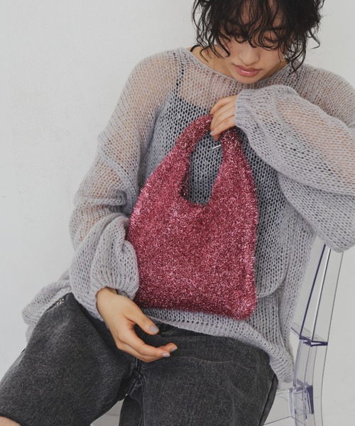 Aunt Marie's(アントマリーズ)の「ラメニットミニハンドバッグ(ハンドバッグ・レディース・ピンク/シルバー/ブラック・FREE)」の11枚目の写真