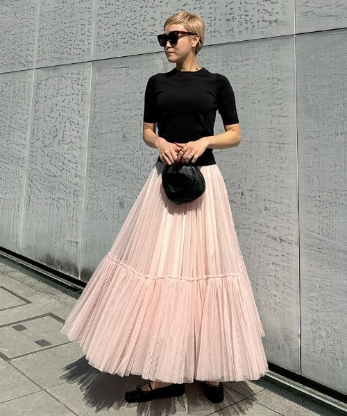 JENNE（ジェンヌ）の「プリーツリッチボリュームチュールスカート（スカート・レディース・ネイビー/ピンク/ブラック・SMALL/MEDIUM/LARGE）」の3枚目の写真