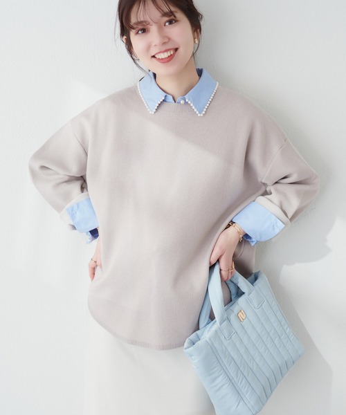 natural couture(ナチュラルクチュール)の「三重臼カーブヘムしっかりニット(ニット/セーター・レディース・ライトベージュ/イエロー系その他/オフホワイト/ピンク/ネイビー・FREE)」の10枚目の写真