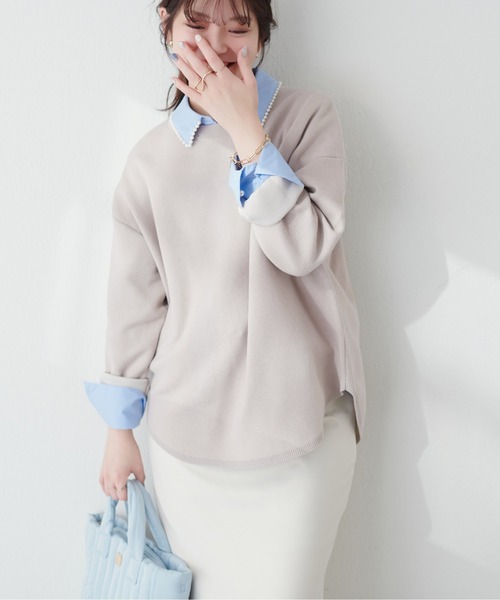 natural couture(ナチュラルクチュール)の「三重臼カーブヘムしっかりニット(ニット/セーター・レディース・ライトベージュ/イエロー系その他/オフホワイト/ピンク/ネイビー・FREE)」の11枚目の写真