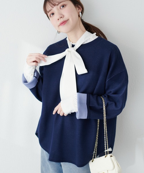 natural couture(ナチュラルクチュール)の「三重臼カーブヘムしっかりニット(ニット/セーター・レディース・ライトベージュ/イエロー系その他/オフホワイト/ピンク/ネイビー・FREE)」の20枚目の写真