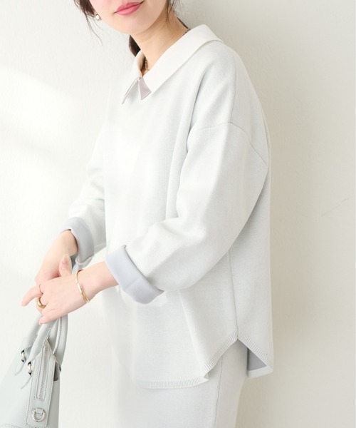 natural couture(ナチュラルクチュール)の「三重臼カーブヘムしっかりニット(ニット/セーター・レディース・ライトベージュ/イエロー系その他/オフホワイト/ピンク/ネイビー・FREE)」の6枚目の写真