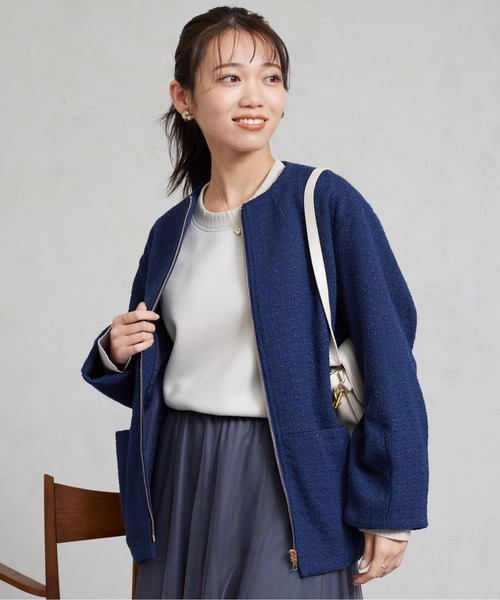 ツイード コート ミドル丈 ノーカラー ビジュー 上品 韓国 n518 ツイード コート ミドル丈 ノーカラー ビジュー 上品 韓国 n518