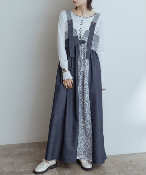 Eimee Law（エイミーロウ）の「パネル切替デニムジャンスカ（ジャンパースカート・レディース・ブラック/ネイビー・38）」の15枚目の写真