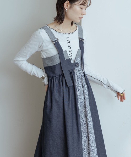 Eimee Law（エイミーロウ）の「パネル切替デニムジャンスカ（ジャンパースカート・レディース・ブラック/ネイビー・38）」の6枚目の写真